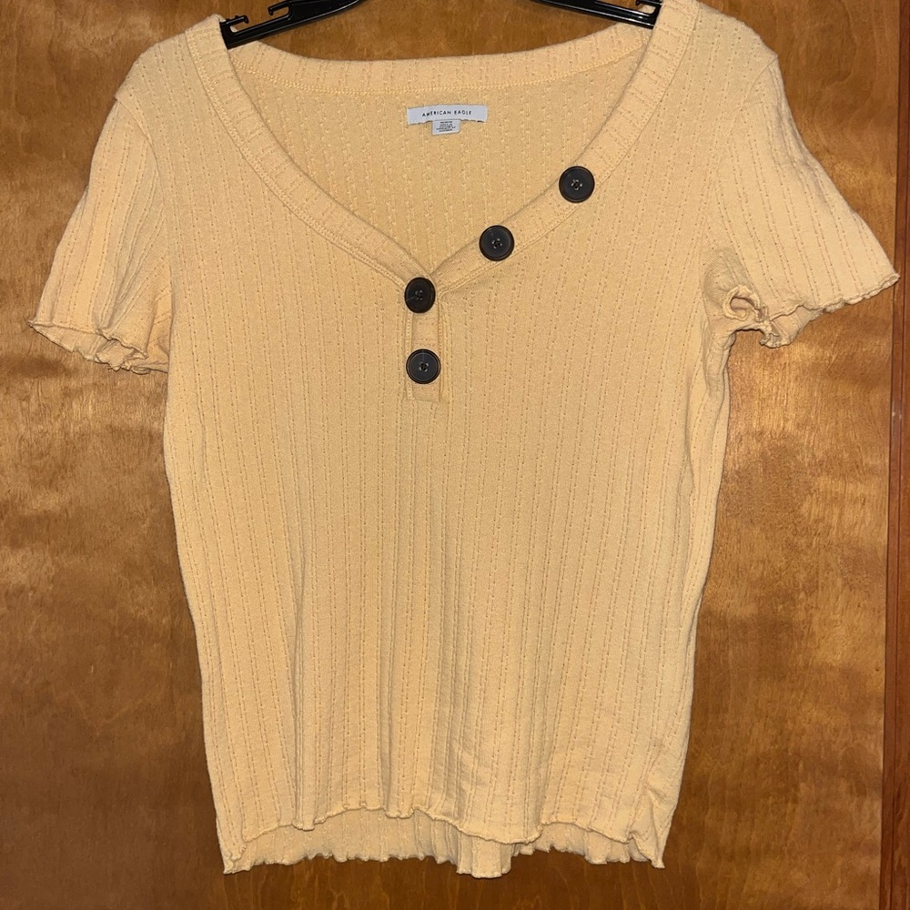 American Eagle Outfitters Yellow Button-Accent Top